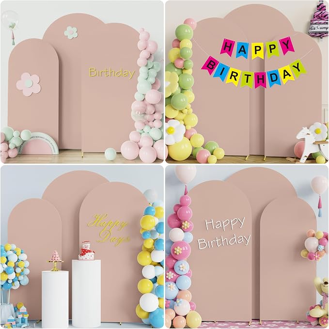 Wokceer Wedding Arch Backdrop Cover (7.2FT, 6.6FT, 6FT) Set of 3 Spandex Fitted Nude Arch Covers for Round Top Chiara Arches Backdrop Cover for Birthday Party Wedding Ceremony Banquet Decor