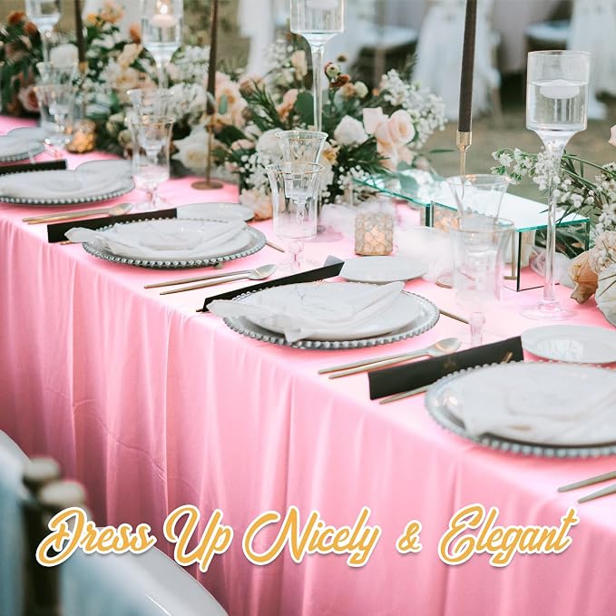 BRILLMAX 6 Pack Pink Tablecloths 90 x 132 Inch for 6ft Rectangle Tables - 150 GSM Polyester Fabric, Floor Length Drop, Water, Stain & Wrinkle Resistant Cloth Cover for Wedding Reception Banquet