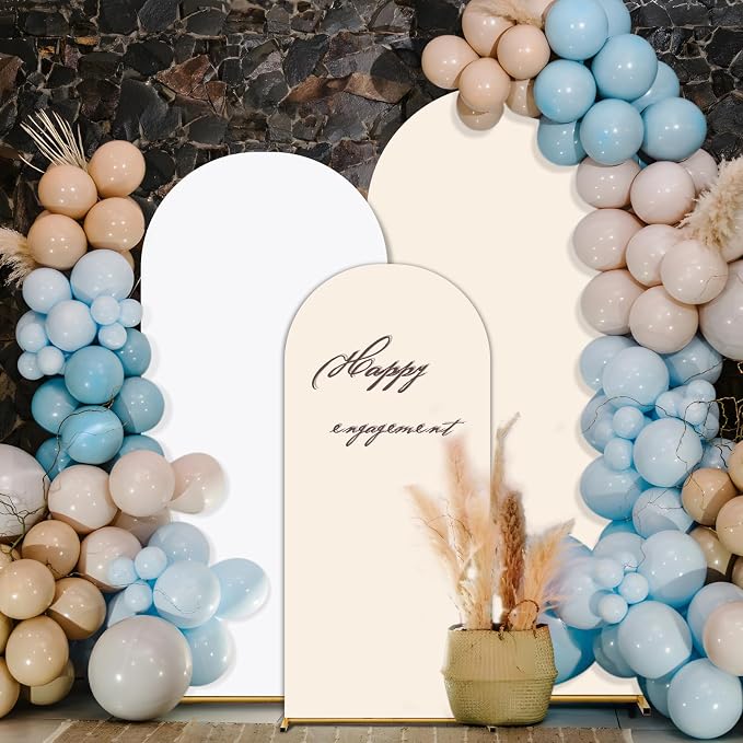 Arch Backdrop Cover Set of 3 Double Color 4ft/5ft/6ft Wedding Arch Cover Spandex Fitted Arch Covers,Round Top Arch Backdrop Cover for Baby Party Birthday Banquet Shower (White+Cream)