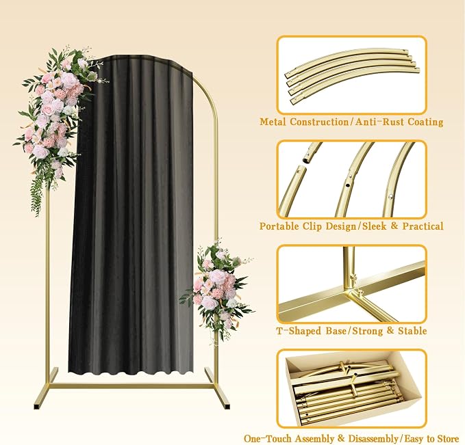 Wedding Arch Backdrop Stand and Arch Cover 6ft, Metal Arch Stand and Cover Set with 100 Party Multi-Colored Balloons for Birthday Party Wedding Ceremony Bridal Baby Shower Event Decor