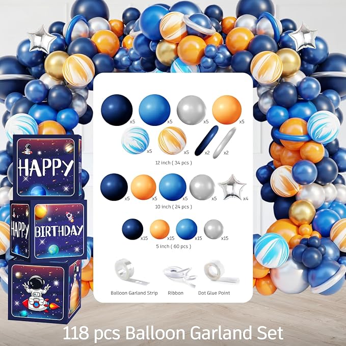 296PCS Space Birthday Decorations, All-in-1 Party Pack, 25 Serves Disposable Tableware Set, Includes Balloon Boxes, Backdrop Tablecloth for Outer Astronaut Birthday Decorations