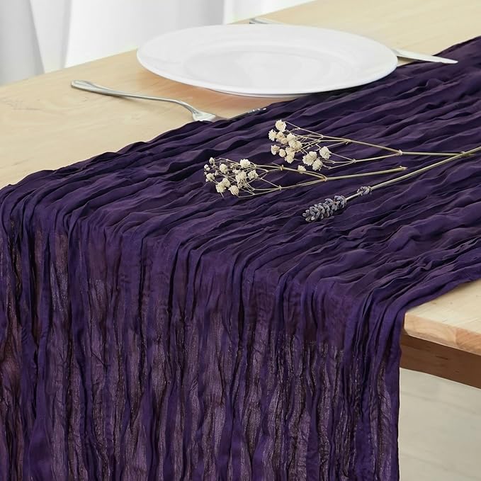3 Pack Dark Purple Cheesecloth Table Runner 120 Inch 10FT Cheese Cloth Fabric Runners for Baby Shower, Banquet, Theme Party, Wedding Decoration