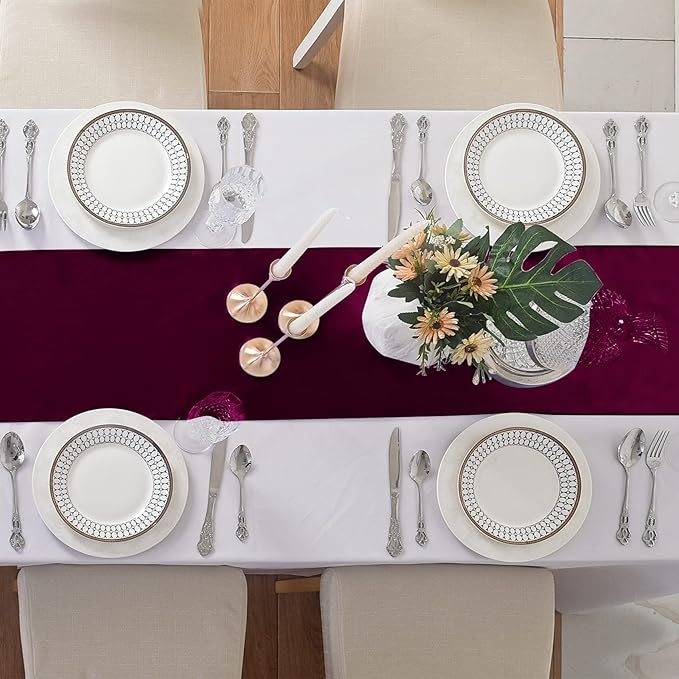 24Pack Table Runner 12 x 108 Inches Satin Silk Table Runner for Wedding, Birthday Party, Banquets, Graduations Decoration, fit Rectange and Round Table-Burgundy