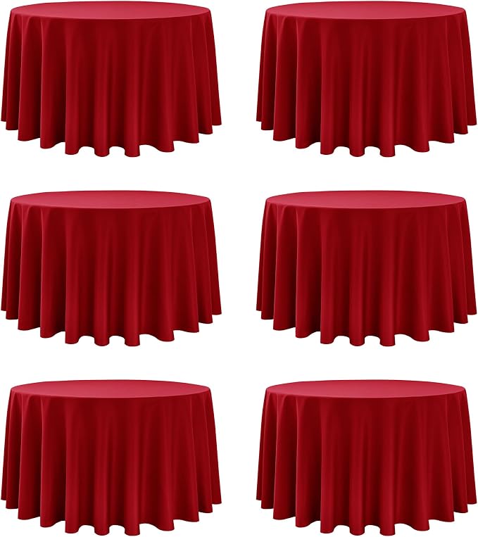 6-Pack Red Round Tablecloths, 120 Inches, Stain-Resistant Polyester for 5-6 Ft Round Tables - Washable Table Covers for Weddings, Banquets, Birthday Parties, Events