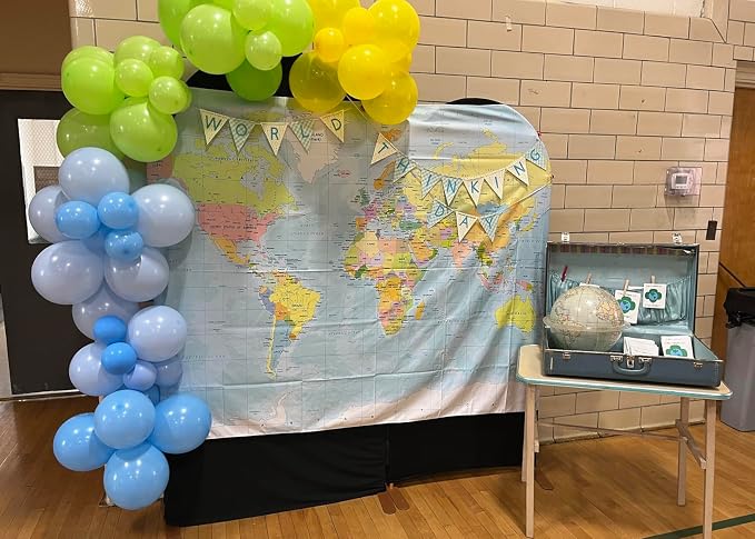 7x5ft World Map Backdrop Adventure Begins Travel Boys Baby Shower Party Decorations Map Backdrops Around World Adventure Birthday Bridal Shower Photography Background Photobooth Props