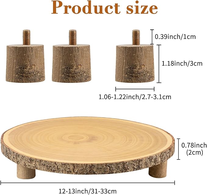 Rustic Wood Cake Stand - 11-13 Inch Wooden Slice with Legs for Elegant Wedding, Birthday, & Woodland-Themed Parties（1Pcs）