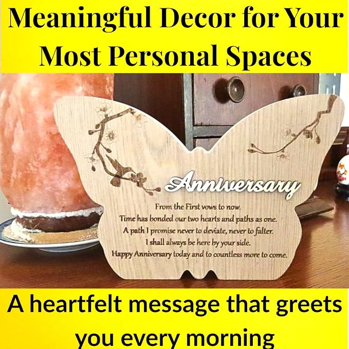 UNIDECO Wooden Butterfly Wall Décor - 8.75 Inch Wedding Gift for Anniversary Couples - Butterflies Shaped Hanging Decoration - Wood from House Shelve – Wife Husband Friend Parents Marriage