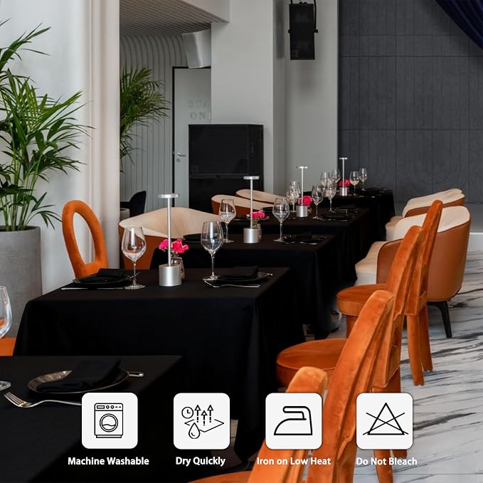 8 Pack Black Tablecloths 54 x 54 Inch Square Tablecloth, Wrinkle Resistant Black Table Cloth Washable Polyester Fabric for Party Wedding Banquet