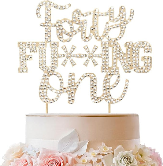 LINGTEER Happy 41st Birthday Funny Gold Rhinestone Cake Topper - Cheers to 41 Years Old Birthday Party,Forty-One Cake Centerpieces Topper Decorations Gift Sign.