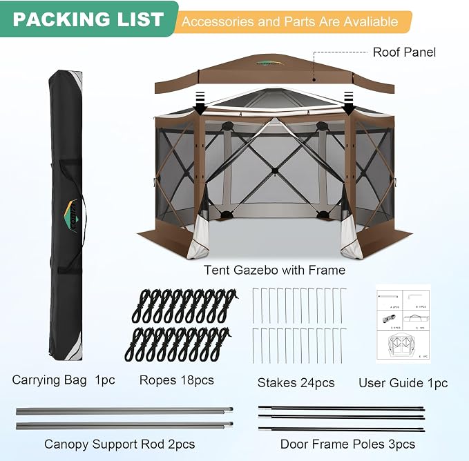 COBIZI 12x12 FT Pop Up Canopy Extendable Tent, Gazebos On Clearance With Removable Roof, Screened In Gazebo,Screen Tents Portable carpas para patio for Outdoor Camping,Backyard, Garden,Brown(Upgraded)