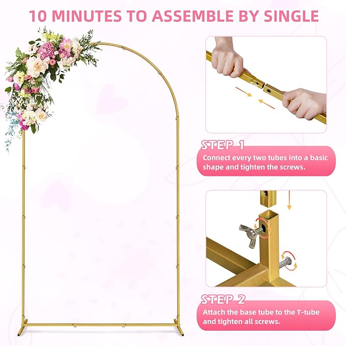 ATR ART TO REAL 7.2 FT Wedding Arch Backdrop Stand Metal Wedding Arches for Ceremony, Gold Balloon Arch Stand for Wedding Birthday Party Photo Booth Background Baby Shower Decoration