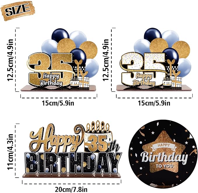 LINGTEER Happy 35th Birthday Gold Acrylic Table Topper Centerpieces Set - Cheers to 35 Years Old Birthday 35th Bday Party Gift Decorations.