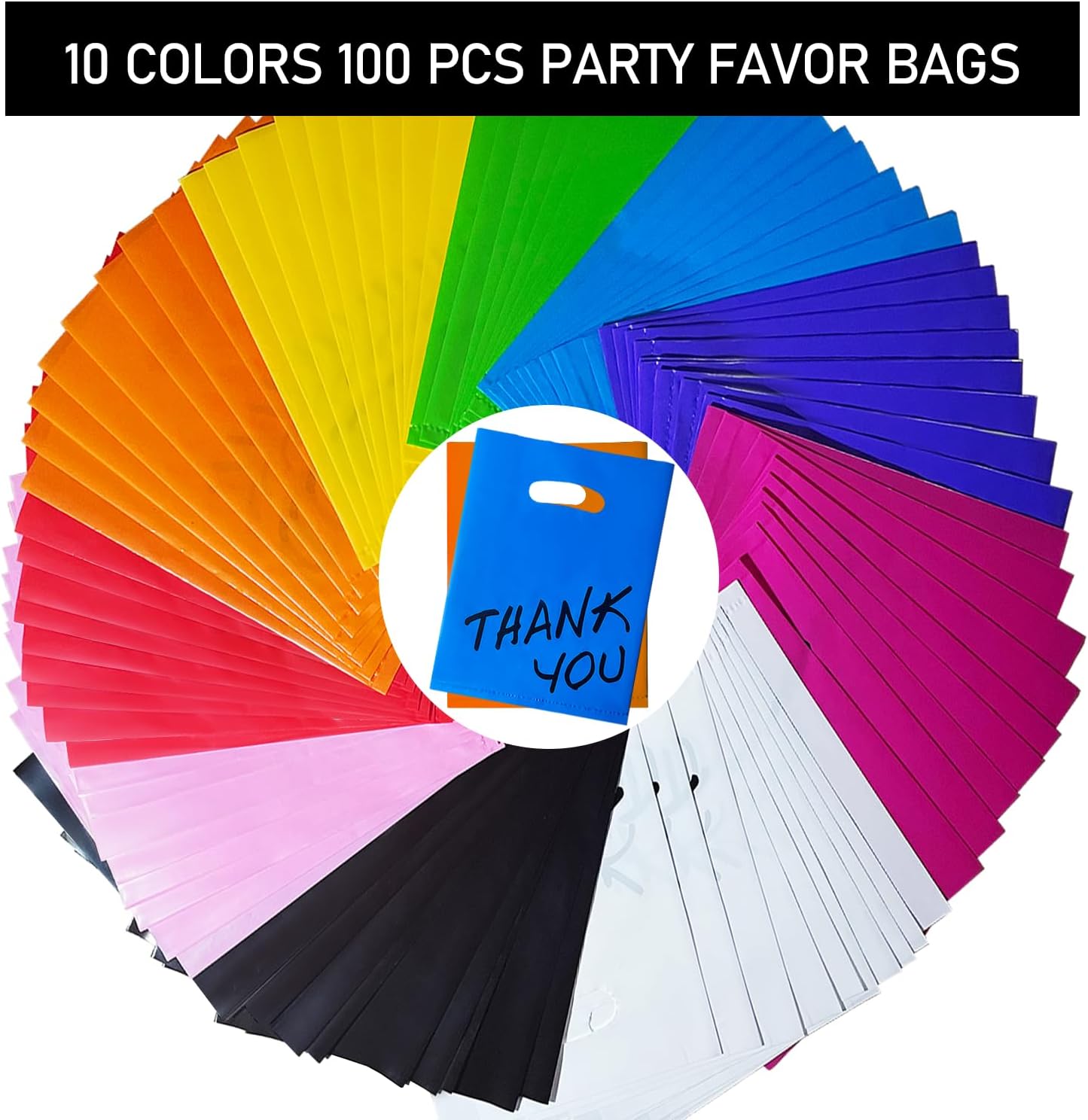 Goodie Bags, 100 PCS 6" x 8" Party Favor Bags, Thank You Bags, Small Gift Bags for Kids, Merchandise Bags for Small Business, Goody Bags for Weddings, Christmas, Halloween, Craft,10 Color