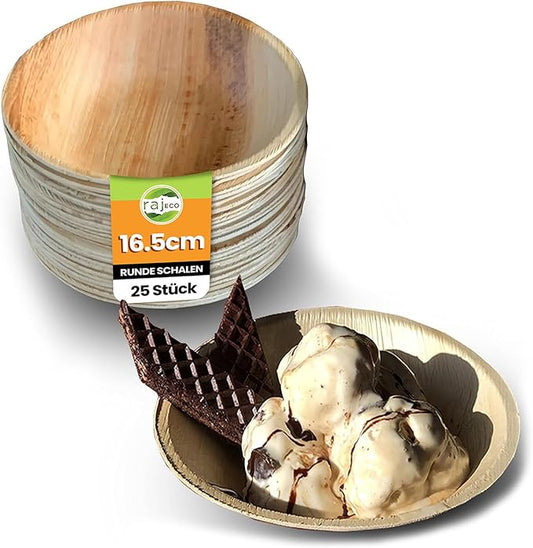 Raj Disposable Palm Leaf Bowls (25 Count, 6.5" Bowls) Strong Bowl Like Bamboo Party Bowl - Decorative Compostable Tableware for Lunch, Dinner, Camping, Outdoor, BBQ, Picnic, Parties