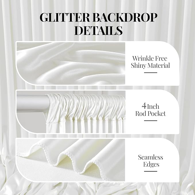 Ivory Glitter Backdrop Curtains - 20x12FT Satin Photo Backdrop, Wrinkle-Free Shimmer Back Drop Cloth Shiny Drapes for Photobooth Wedding Birthday Parties Photoshoot Background Decorations