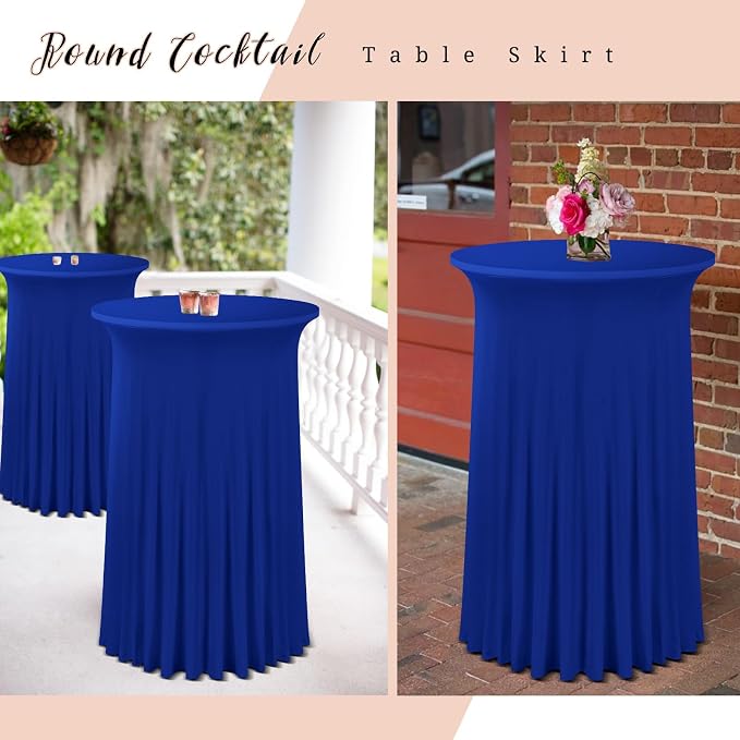 fani 6 Packs 32"x 43" Round Cocktail Table Skirt, Spandex Fitted High Top Table Skirt, Spandex Stretch Cocktail Tablecloth for Wedding Party Bar Banquet Birthday Tables(Royal Blue)