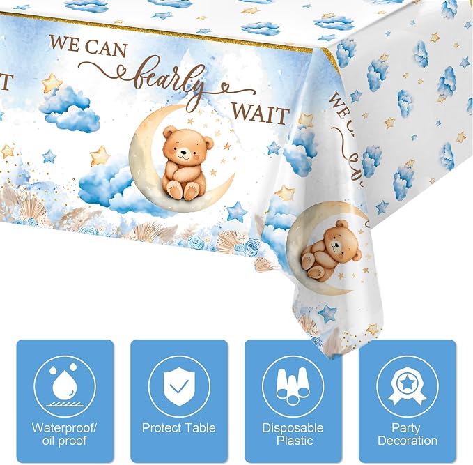 DataMoon We Can Bearly Wait Baby Shower Decorations - Baby Boxes with Letters,Boho Balloons,We Can Bearly Wait Backdrop,Tablecloth for Teddy Bear Baby Shower,Birthday Supplies,Gender Reveal