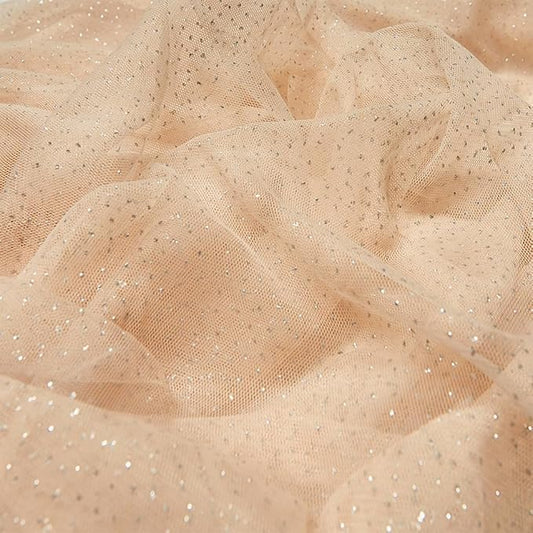 60" Champagne Tulle Glitter Shiny Silver Sequins Fabric by The Yard for Bridal,Wedding,Party Decoration,Tulle Dress,Costume,Gift Wrapping,DIY Crafts,10 Yards