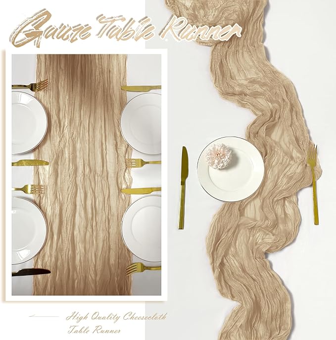 15 Pack Beige Cheesecloth Table Runner 17 x 108 inch Cheese Cloth Table Runners 9ft Beige Table Runner Rustic Romantic Sheer Gauze Runner for Wedding Party Baby Shower Table Decoration