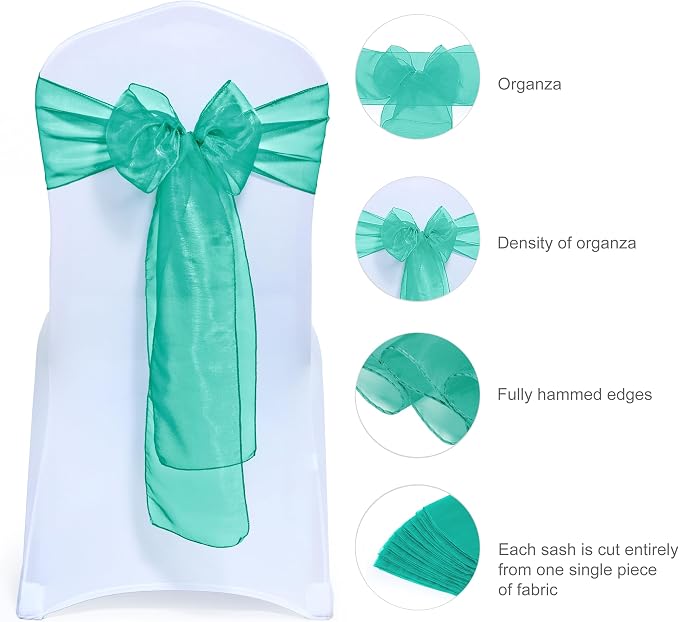 MDS® Pack of 200 Organza Chair Sashes for Wedding Decoration, Reusable Sheer Chair Bows for Banquet Chair Cover, Reception, Bridal Shower, Baby Shower, Birthday Party & Special Events - Emerald Green