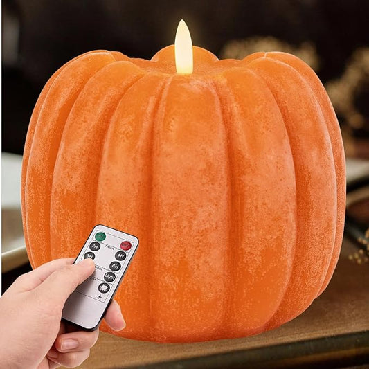 Fall Decorations for Home - Fall Decor - Flickering Flameless Wax Pumpkin LED Candle with Timer Remote Control- Thanksgiving Gifts - Autumn Farmhouse Rustic Harvest Decor for Tiered Tray Table Indoor
