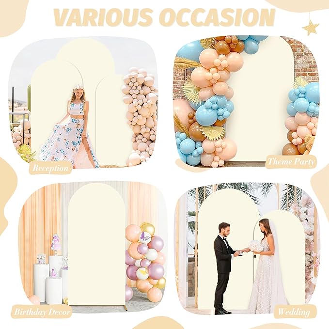 MODFUNS Ivory Arch Cover 2.6x6ft Spandex Arch Covers Stretchy Arched Stand Cover Romantic Fitted Arches Backdrop Covers Double Sided Arched Cover for Wedding Ceremony Party Event Decoration