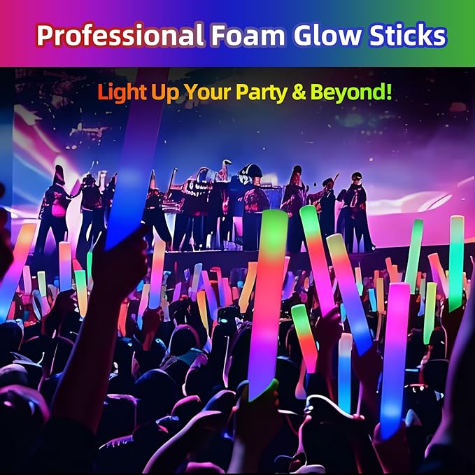 68pcs Foam Glow Sticks,Glow Sticks Bulk,3 Flashing Modes for Wedding Glow in The Dark Party Supplies, Light up Wand for Birthday,Outdoor Camping, Raves