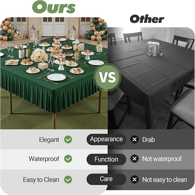 Shillance 60x60 Inch Green Spandex Square Tablecloth,Wrinkle Free Green Fitted Table Cloth for Square Tables,Washable Pleated Table Cover for Wedding Birthday Cocktail Party Buffet Dinner Camping