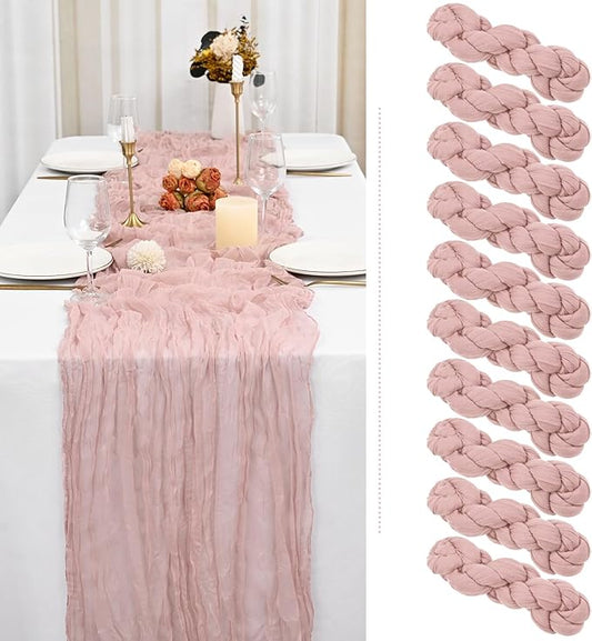 10 Pack Dusty Pink Cheesecloth Table Runner Gauze - 10FT Long Semi-Sheer Table Runner Boho or Rustic Wedding Table Decor for Wedding Decor Arch Draping Valentine's Day Easter Holiday Party