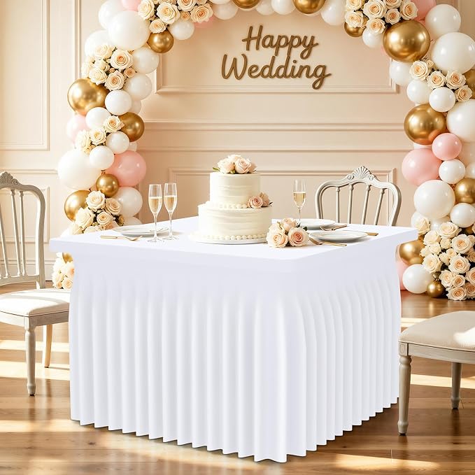 Smiry Spandex Tablecloth, Elastic Fitted Stretch Tablecloth for 3FT Rectangle Tables, Waterproof Washable Table Cover Skirt for Outdoor, Wedding, Banquet & Parties (White, 34Lx34Wx30H Inch)