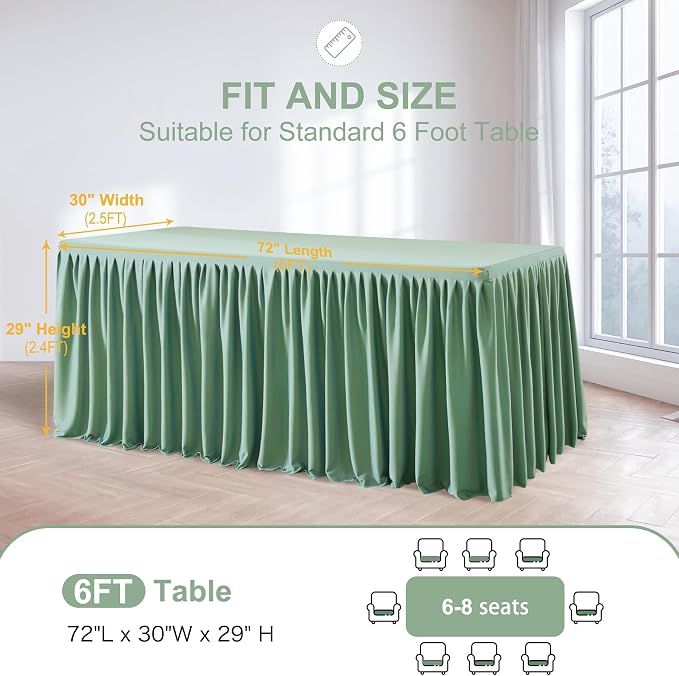 Wish Care 6 Pack Sage Green Rectangle Table Clothes for 6 Foot Tables, Polyester Fitted Tablecloths 6ft Stretch Table Cover for Wedding, Birthday, Parties, Trade Show, Craft Show