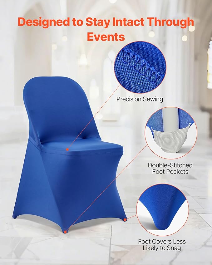VEVOR Chair Covers, Polyester Spandex Chair Cover, Stretch Slipcovers for Wedding Party Dining Banquet Flat-Front Chair Covers (Royal Blue-c, 50PCS)