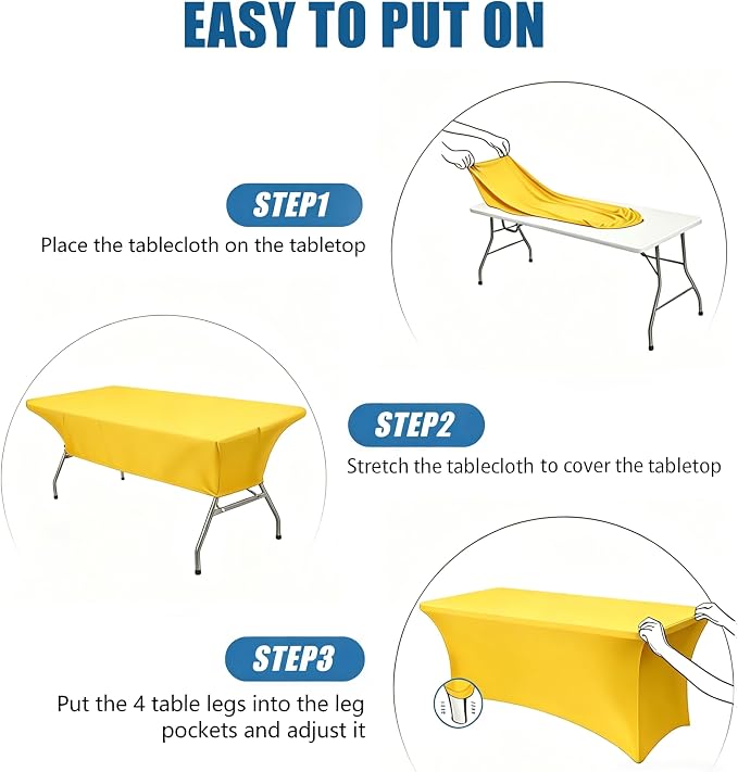 6FT Yellow Table Cloth - 2 Pack Fitted Stretch Rectangle Spandex Tablecloth, Washable Table Cover for Party, Picnic, Wedding, Banquet, Birthday and Festival(30" x 72")