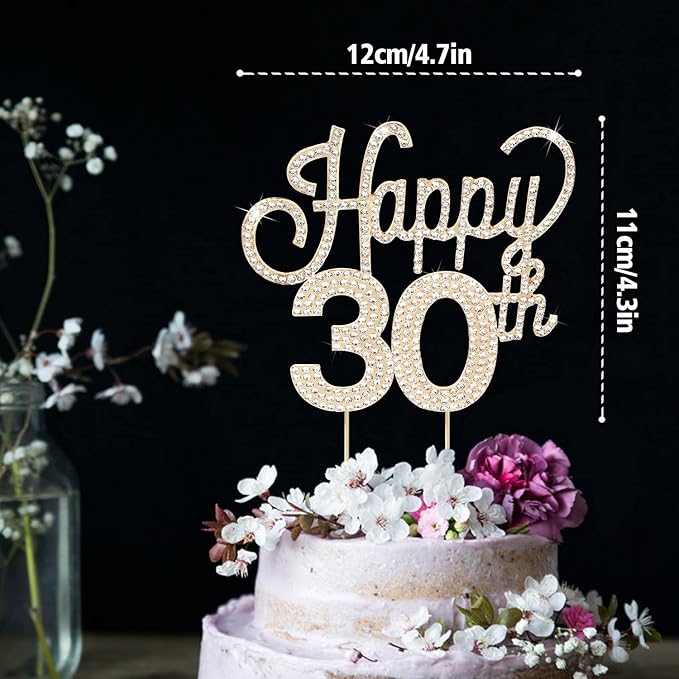 LINGTEER Happy 30th Birthday Gold Rhinestone Cake Topper - Cheers to 30th Birthday Thirty Years Old Anniversary Party Cake Centerpieces Topper Decorations Gift Sign.
