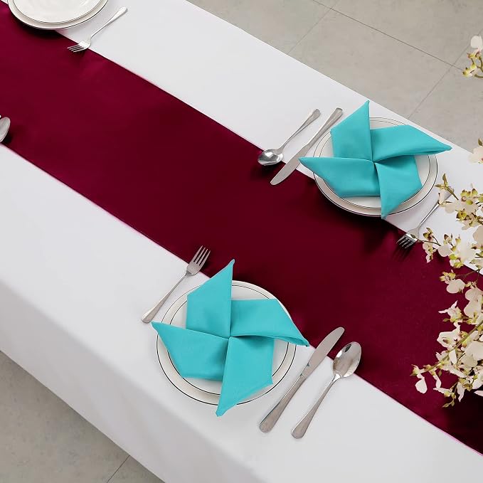 Horbaunal 24 Pack Burgundy Satin Table Runner 12 x 108 Inch, Smooth Table Runners for Wedding Banquets Birthday Party
