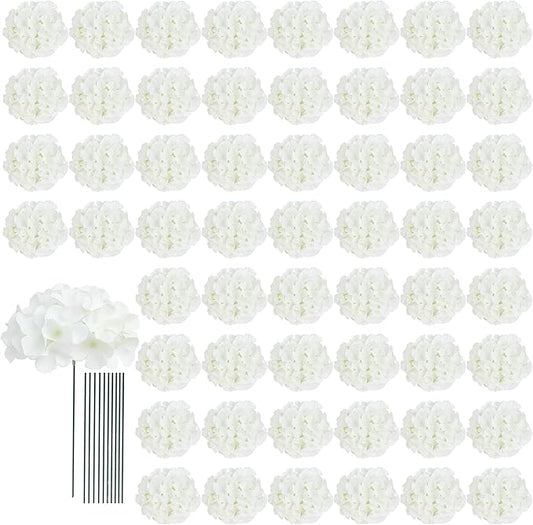 AVIVIHO 65pcs White Hydrangea Artificial Flowers Bulk (Not Squished, No Steaming Need) Ivory Faux Hydrangeas Bouquet Silk Flowers with Stems for Wedding,Party,Centerpieces,Home,Baby Shower Decor