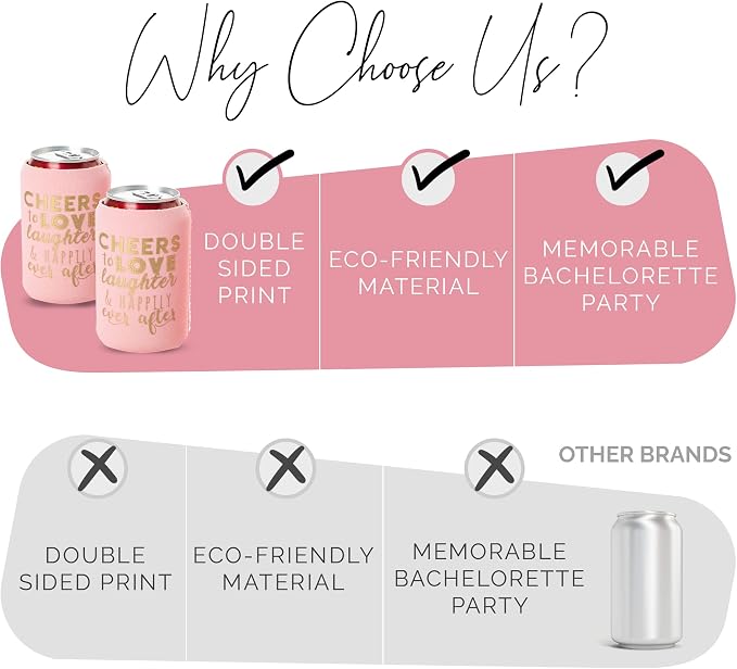 Wedding Can Cooler Decorations Set of 12 - Cheers to Love Laughter and Happily Ever After, Wedding Rehearsal Dinner Decorations - Bridal Showers, Engagement Party Favors for Guests and Supplies
