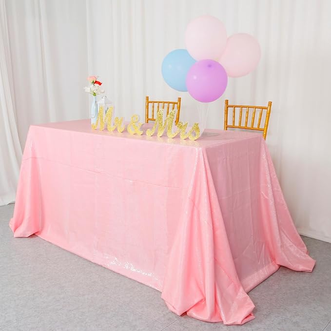 ShiDianYi Shimmer-Baby Pink-Sequin Tablecloth, Rectangle Sequin Table Overlay 60x102-inch, Glitter Table Cloth, Pink Matte Sequins Fabric Tablecloth Sequin Linens