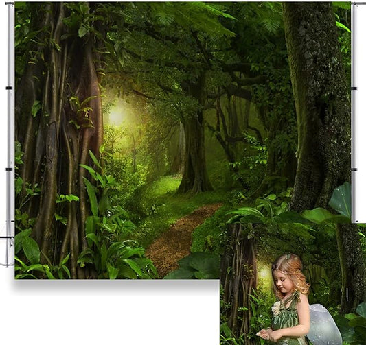 Forest Jungle Backdrop for Photography Enchanted Fairytale Rainforest Photo Backdrop Kids Birthday Party Events Decor LFEEY 10x10ft Green Forest Natural Scenery Photography Background Studio Props