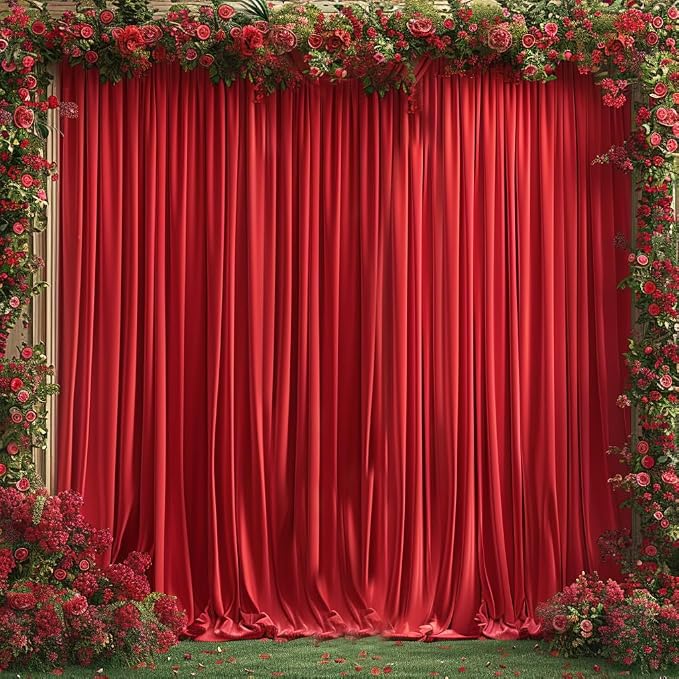 20x10ft Wrinkle Free Red Backdrop Curtain for Parties Soft Fabric Drapes Wedding Red Curtain Backdrop for Birthday Party Decorations Background for Photography 5x10ft, 4 Panels