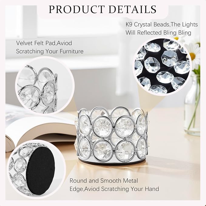48Pcs Silver Votive Candle Holder Bulk for Wedding Centerpiece, Tea Light Candles Holder Crystal Candle Centerpiece for Party Home Table Decor Diya for Return Gift(Candle Excluded)
