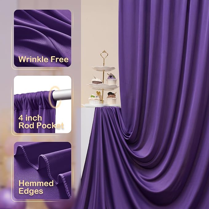 Wrinkle Free Purple Backdrop Curtains for Parties, Purple Photo Curtains Backdrop Drapes 2 Panels Back Drop Cloth Draping for Wedding Birthday Photography Background Decor,10ftx10ft