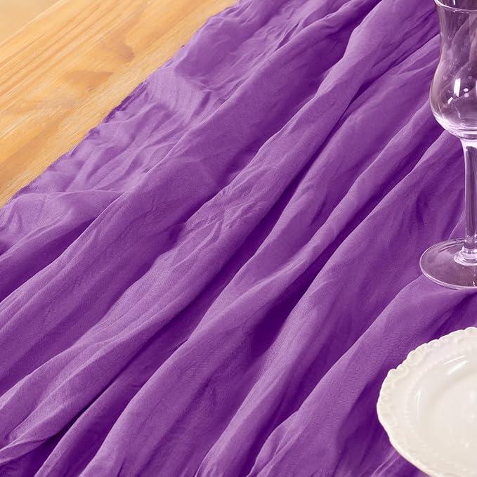 DeZerlor Dark Purple Cheesecloth Table Runner Spring Easter Table Runner Boho Gauze 120 Inches Cheese Cloth Easter Table Decorations for Wedding Bridal Baby Shower Parties