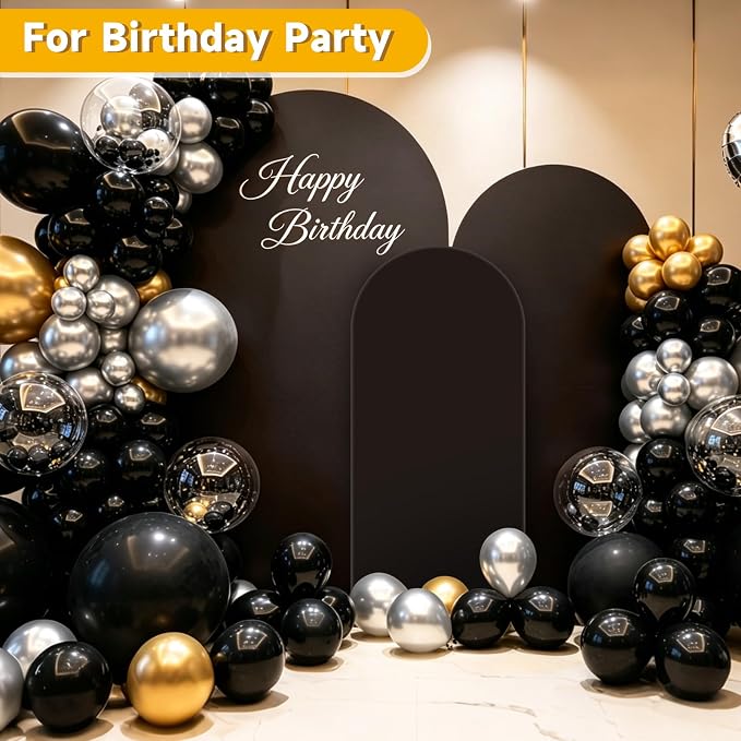Hemmotop Black Arch Backdrop Cover Set, 6ft, 5ft, 4ft Arch Covers Stretchy Backdrop, Spandex Arched Stand Background Cover for Baby Shower Birthday Graduation Party, 3-Piece