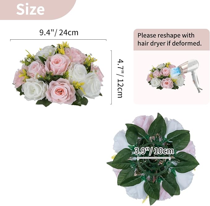 NUPTIO Flower Ball Centerpieces for Tables: 6 Pcs Artificial Pink & White Rose Arrangements for Wedding Centerpiece - Faux Silk Floral Kissing Balls for Home Gender Reveal Party Mother's Day Decor
