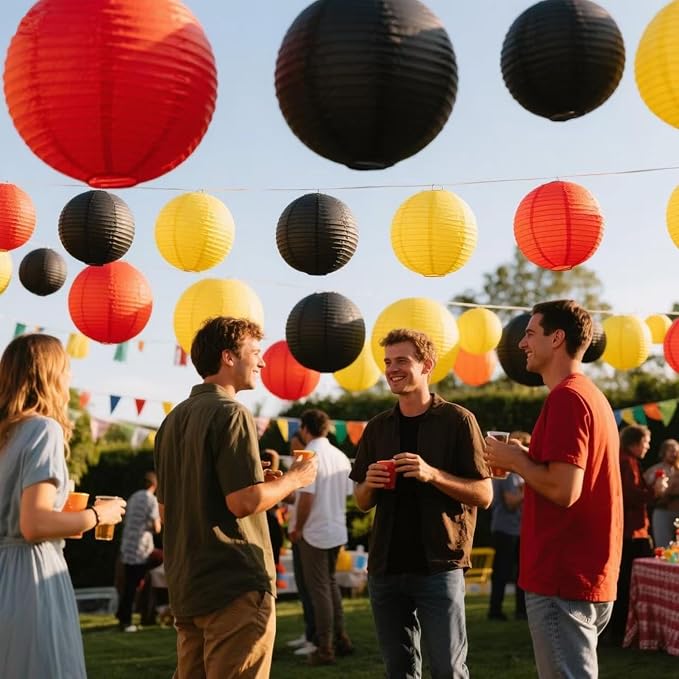 Red -Yellow and Black Paper Lanterns 12Pcs Hanging Lanterns for Birthday Party, Wedding, Home Decor, Baby Shower Festive Decoration
