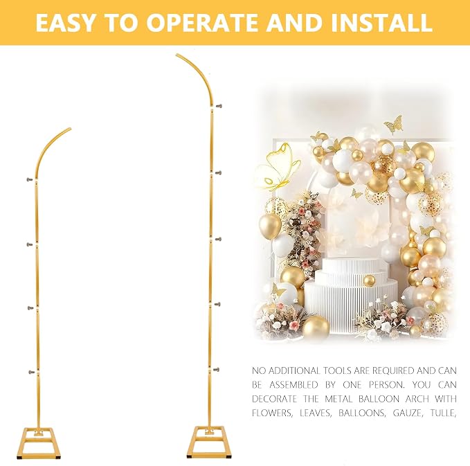 Metal Half Arch Balloon Stand, 7.9FT&6.7FT Wedding Arch Frames with Base | Flower Arch for Birthday Party, Anniversary Graduation Ceremony Wedding (Gold)