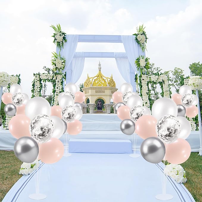 ZJDHPTY 4Set Silver Pink Balloon Stand Girl Baby Shower Decorations | Table Balloon Centerpiece for Girls 1st Sweet 16 Birthday Bridal Shower Engagement Wedding Bachelorette Party Decor