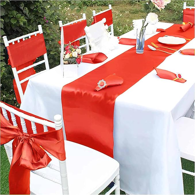 120 PCS Red Satin Chair Sashes, Ties Bows Designed Chairs Decorative, Chair Cover Sashes for Thanksgiving Wedding Christmas Banquet Party Home Kitchen Decoration (7 x 108 inch)