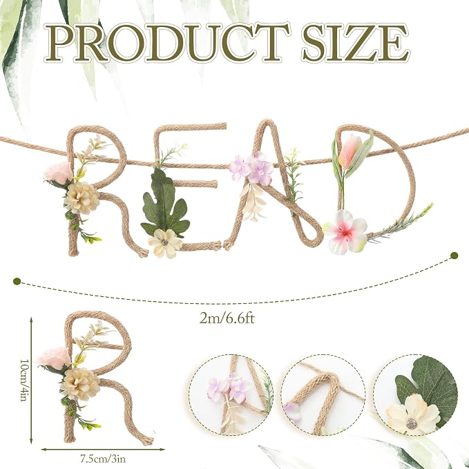 Norme Flowers Reading Corner Decoration Read Banner Back to School Plant Flowers Classroom Decor Hanging Garland for Classroom Wall Art Nursery Playroom Read Banner Library Bulletin Board Reading Nook